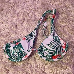 underwire bikini top, one shoulder tropical pattern, women’s small